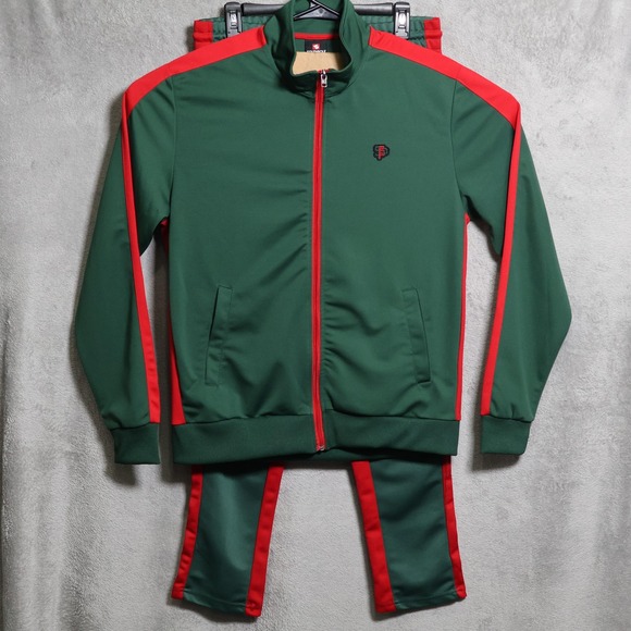 Southpole Track Suit Mens Jacket Large Pants Medium Green Red Stripe Athletic